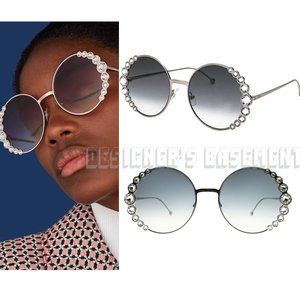 FENDI ruthenium RIBBONS AND CRYSTALS dark gray round gradient FF0324S Sunglasses